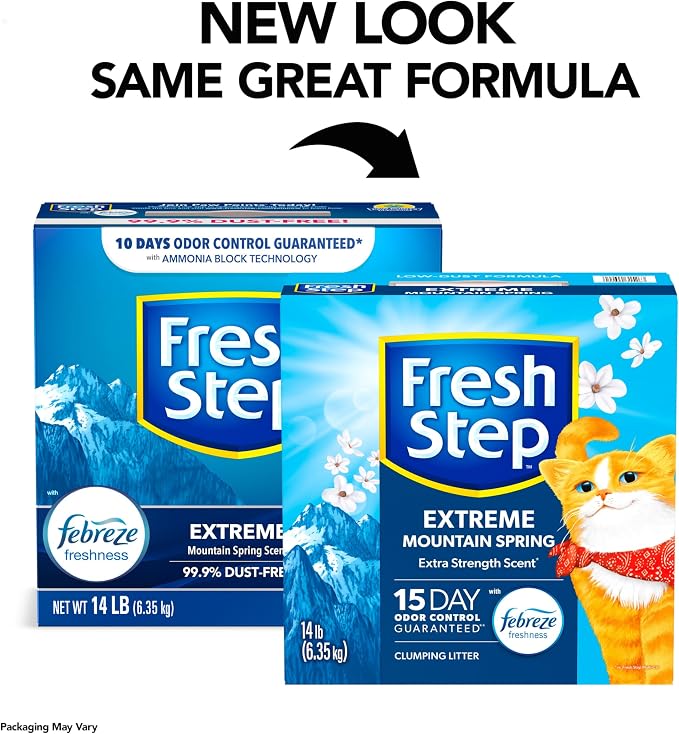 Fresh Step Extreme Multi Cat Clumping Litter with Febreze Freshness, Low Dust, Odor Control with Ammonia Block Tech, Compatible in Automatic Litter Boxes, 14 lb. Box (Pack of 2)