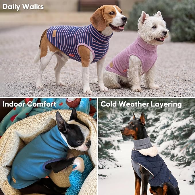 KYEESE 2Pack Dog Sweater for Large Dogs Soft Pet Coats Fleece Sweatshirt | Warm Turtleneck Dog Pullover Clothes, 4-Way Stretch & Lightweight Vest, Doggie Coat in Cold Weather, Daily Wear