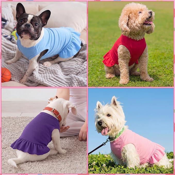 6 Pieces Dog Dresses Shirt Skirt Sleeveless Dress Breathable Pet Shirts with Ruffles Puppy Sundress Outfits for Dogs and Cats (XS Size)