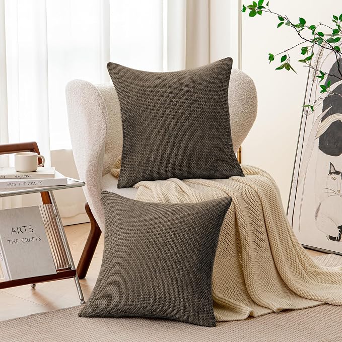 a moment Dark Brown Chenille Throw Pillow Covers 22x22 Inch Pack of 2 Modern Decorative Throw Pillow Covers Farmhouse Cross Covers Home Decor for Sofa Bedroom Living Room