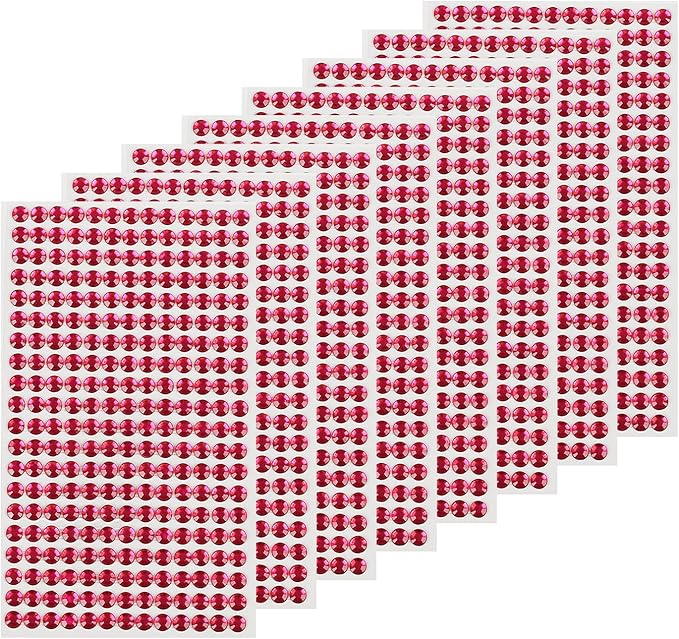 8 Sheets Rhinestone Stickers，3584 Pcs Gem Stickers for DIY Face Eyes Makeup Hair（Rose Red-3/4/5/6mm）