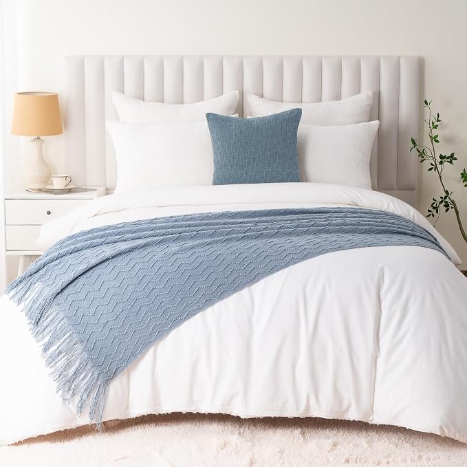 BATTILO HOME Throw Blanket for Couch, Textured Knit Throw, Bluish Grey Throws for Home Decor, Soft Blanket Throw for Bedroom Decor Housewarming Gifts, 50"x60"