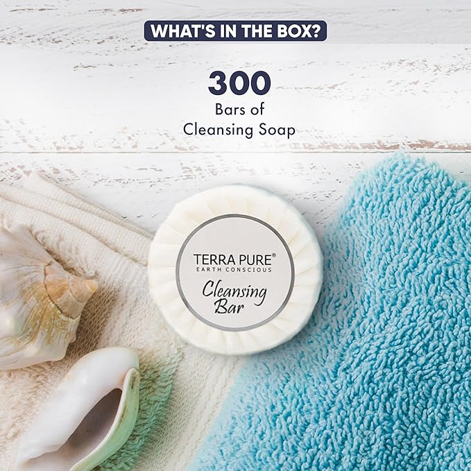 Terra Pure White Tea & Coconut Soap | Travel Size Toiletries Bulk Set for Hotel Essentials | 1.25 oz Bar Soap | 300 Pieces