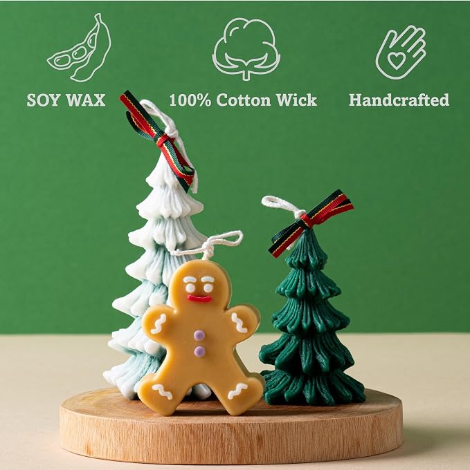 MAGOKORO Christmas Candle Set of 2 – Gingerbread Man Christmas Tree Candle, Premium Soy Wax Scented Candles Gift | 3.5 oz