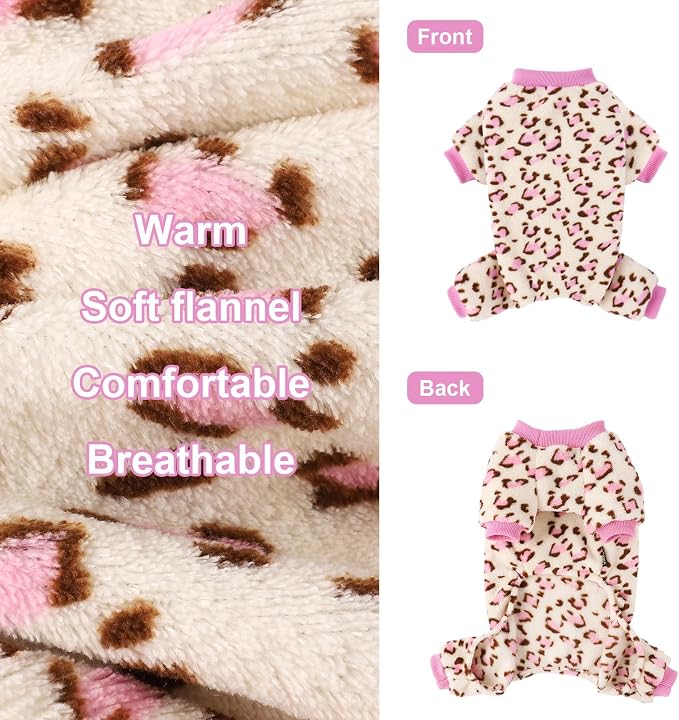 Yikeyo Dog Sweater, Dog Sweaters Pajamas for Small Dogs, Winter Pet Onesies Pjs,Puppy 4 Legged Sweater Clothes for Chihuahua Yorkie Teacup Jumpsuit,Cute Pet Outfits,Pink Leopard,XS,Chest 14.2 in