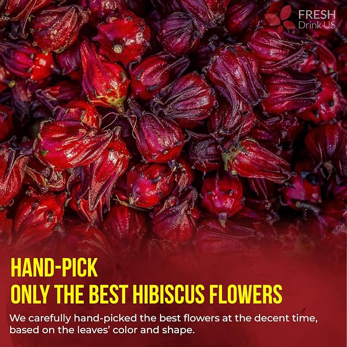 FreshDrinkUS, Premium 40 Hibiscus Flowers Tea Bags, 100% Natural, Pure from Hibiscus Flowers. Loose Flower Herbal Tea. No Sugar, No Caffeine, No Gluten, Vegan.