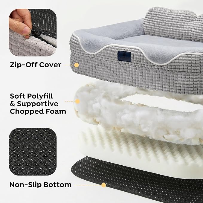 Veehoo Square Dog Bed Medium Size Dog, Orthopedic Dog Bed Couch Sofa, 28" | Washable & Medium Dog Bed for Indoor, Egg-Crate Memory Foam Dog Bed with Sides, Removable Cover, High Back Non-Slip Bottom