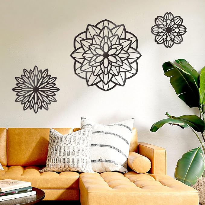 Zzbakress 3 Pcs Metal Flowers Wall Art Bathroom Wall Decor (Black Modern) | Farmhouse Flower Bathroom Decor Wall Decorations For Bathroom, Living Room, Office, Kitchen, Hallway And Outdoor