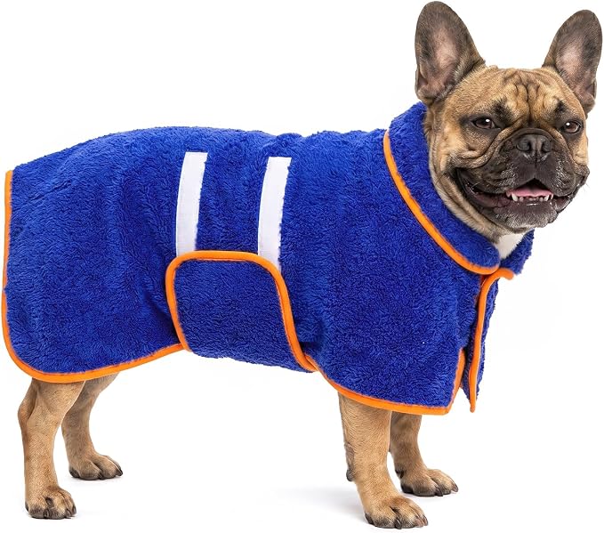 Dog Bathrobe, Super Absorbent for Small to Large Dogs, Dark Blue M | Dog Robes with Soft Fleece, Warm & Cozy, Adjustable Fit, and Quick Drying Coat for Baths Swimming and Grooming