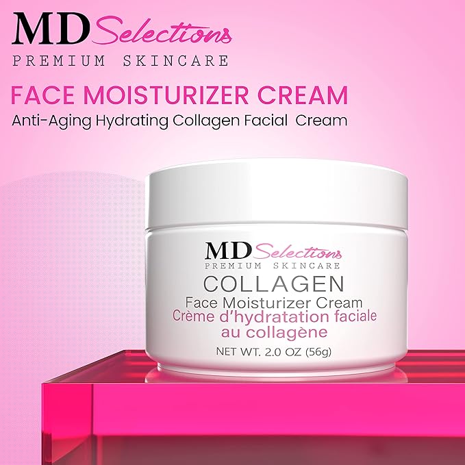 Collagen Facial Cream, Face Moisturizer Cream for Dry Skin Vegan Anti Aging Crème d' hydratation faciale au collagène, Collagen Face Cream, 2 fl oz