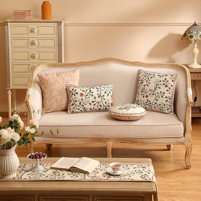 Designer Elegant Vintage Linen Throw Pillow Cover,18"x18"-Flora A | French Square Decor Pillow Cover,Concealed Zipper Design,Floral Pattern,Sofa,Bedroom,Living Room,Lounge Chairs