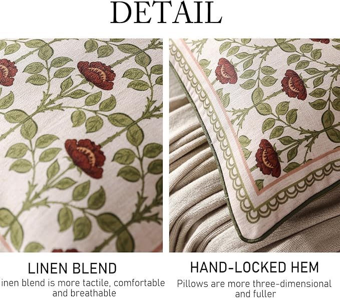 Elegant French Linen Throw Pillow Cover,Set of 2,18"x18"-Estonia D | Designer Vintage Square Pillow Cover,Concealed Zipper Design,Floral Pattern,Sofas,Bedroom,Living Room,Lounge Chairs