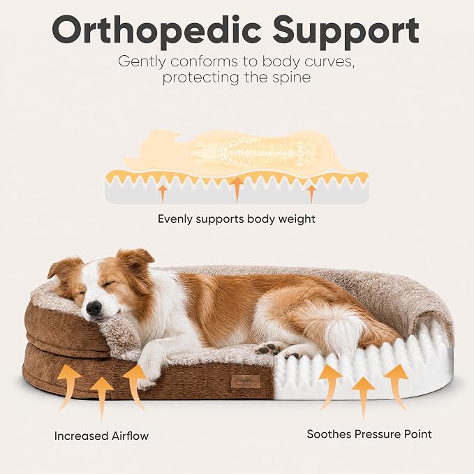 FUKUMARU Large Thickened Dog Couch Bed, Orthopedic, Waterproof & Washable | Heavy Duty Dog Sofa with 4" Extra-Thick Egg-Crate Foam, Relieves Joint Pressure, Fully Removable, Fits Medium to Large Dogs