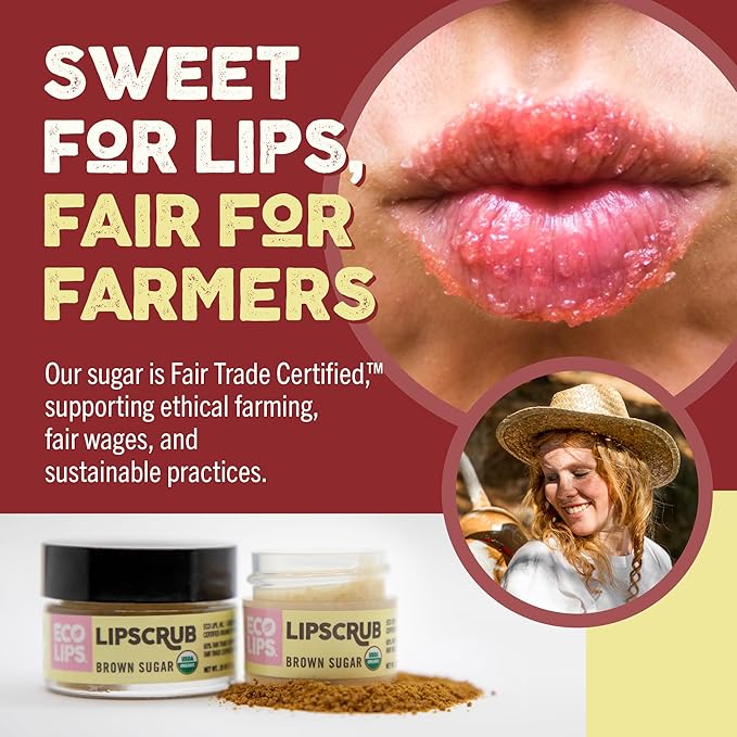 Eco Lips LIP SUGAR SCRUB 4 Pack (4-0.25oz jars) 100% Organic Lip Care Treatment with Organic Sugar & Coconut Oil - Gently Exfoliate & Polish Dry, Flaky Lips (Variety 4-Pack)