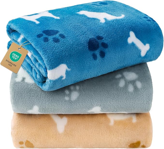Luciphia 3 Pack Cute Dog Blankets Soft Fleece for Small Puppy Cat,30"x20" | 280GSM Fuzzy Doggy Kitten Throw Blankets Washable for Crate Bed Couch Car Indoor - Puppy Essentials Dog Gift