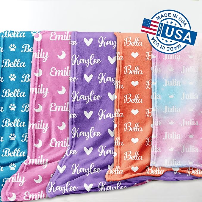 Yofair Ships Next Day, Personalized Blanket Gifts for Teen Girls Custom Blanket with Name Flannel Throw Girls Blankets Customized Daughter Gifts for Kids Adult