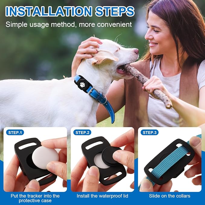 Smart Pet Tracker for Collar - Dog Tracker Pet Location Tracker with Holder | Real-Time Location, No Monthly Fee/ SIM Card, Work with Android Only (Not for IOS), Ultra-Slim, IP68 Waterproof Holder, Black