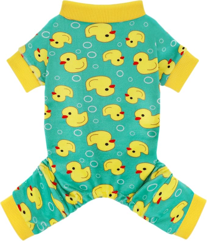 Dog Pajamas Onesie: Comfortable Four-Legged Apparel for Small, Medium, & Large Dogs, Polyester Material for Comfort, Wrinkle Resistance, Moisture Wicking, and Stretchiness Yellow Duck XS