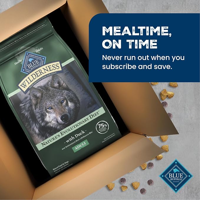 Blue Buffalo Wilderness Duck & Wholesome Grains Adult Dry Dog Food, 28 lb | 39g Protein, Real Duck #1 Ingredient, Antioxidant-Rich Fruits & Veggies, High Protein to Fuel Adventures