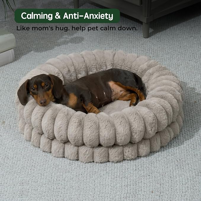 BALANCE Luxury Donut Dog Bed, 24 Inches Round Dog Beds for Small Dogs Washable, Orthopedic Calming Pet Bed for Puppy and Cats with Anti-Slip Bottom (Oatmeal)