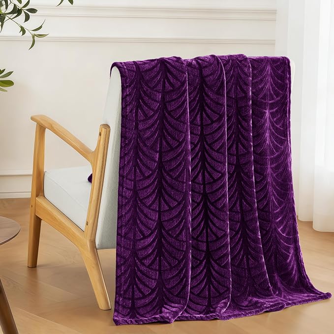 Whale Flotilla Soft Flannel Fleece Throw Blanket for Couch, Purple | Cozy Lightweight Breathable Velvet Sofa Throws, Plush Fluffy Vintage Pattern Decorative Blanket for Bed, All Season, 50"x60"