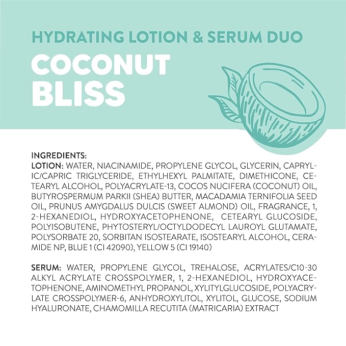 Onyx Professional Hydrating Body Lotion & Serum Duo with Ceramide NP & Coconut Oil, Coconut Bliss, 7 fl oz, 2pk