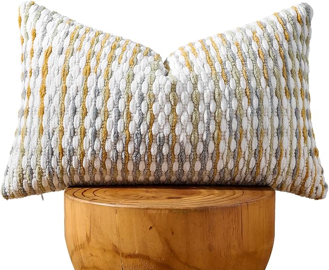 Boho Chenille Pillow Cover Decorative Tufted Pillowcase for Couch Bed Sofa Bedroom Living Room Modern 12 x 20-Inch Grey