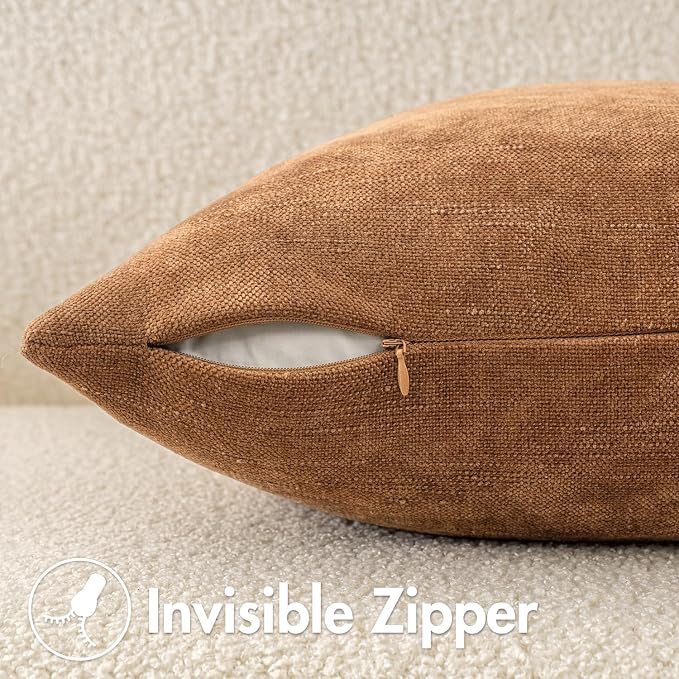 MIULEE 24x24 Inch Euro Textured Chenille Throw Pillow Covers Brown | Pack of 2 Decorative Soft Throw Pillows,Solid Textured Cushion Covers,Modern Home Decor for Bed Couch Sofa Bedroom Livingroom