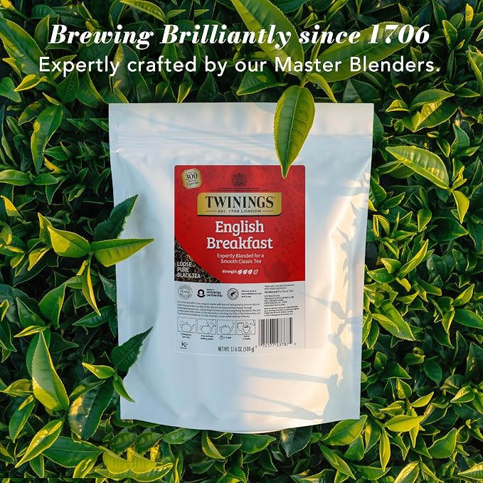 Twinings English Breakfast Loose Leaf Tea, 17.6 Ounces (500g) Resealable Pouch for Freshness (Pack of 1), Smooth, Flavourful, Robust Black Tea Leaves, Caffeinated, Enjoy Hot or Iced