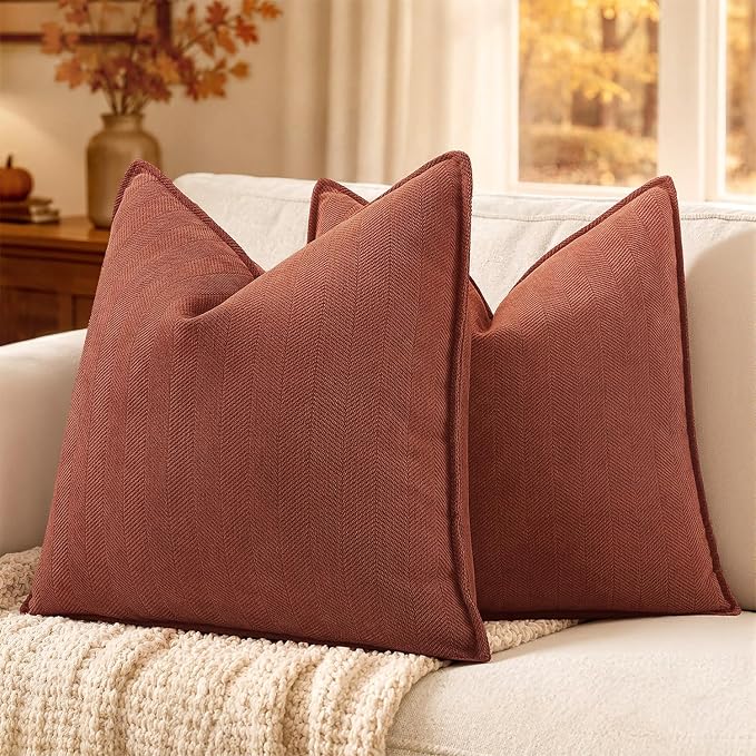 MIULEE Pack of 2 Fall Rust Decorative Chenille Pillow Covers 18x18 Inch | Soft Couch Throw Pillows,Farmhouse Cushion Covers with Elegant Design for Sofa,Bedroom,Living Room,Spring Home Decor