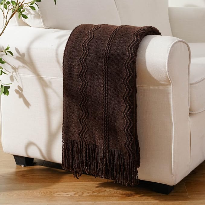 BATTILO HOME Brown Throw Blanket for Couch, 50"x60" | Chocolate Knit Throw Blanket for Home Decor, Textured Boho Throw Blanket for Sofa, Chair, Bed