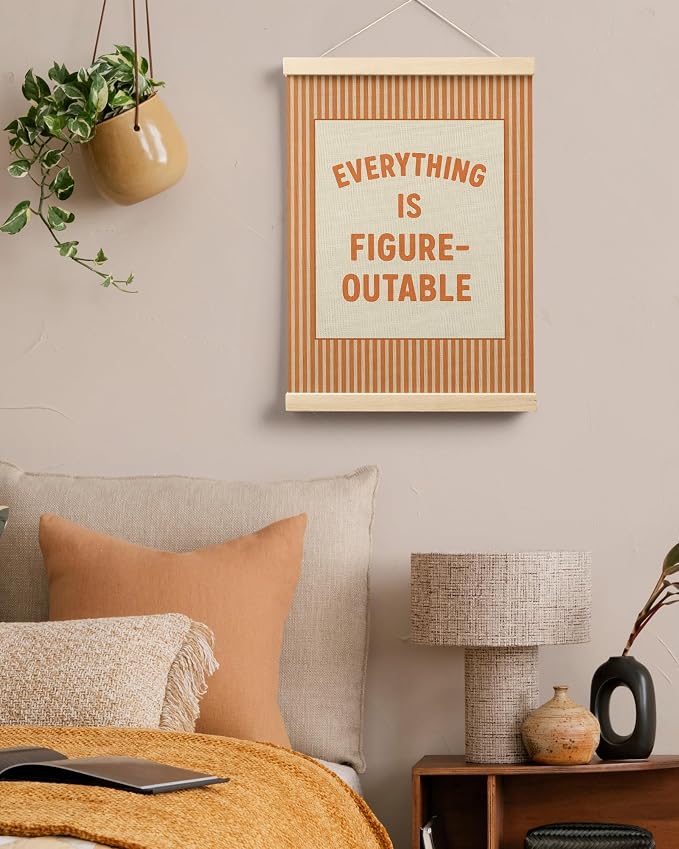 FGFK Everything Is Figureoutable Positive Affirmations Wall Art Poster Hanger Frame, Retro Orange Inspirational Canvas Prints Framed Wall Decor for Office Classroom Home Bedroom, 12x16 Inch
