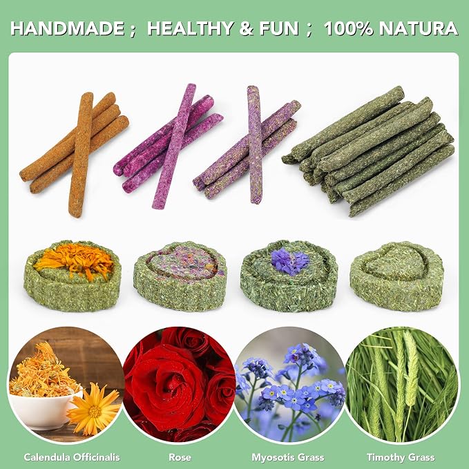 Rabbit Chew Toys Teeth Timothy Hay Sticks, Guinea Pig Chew Treats Toys