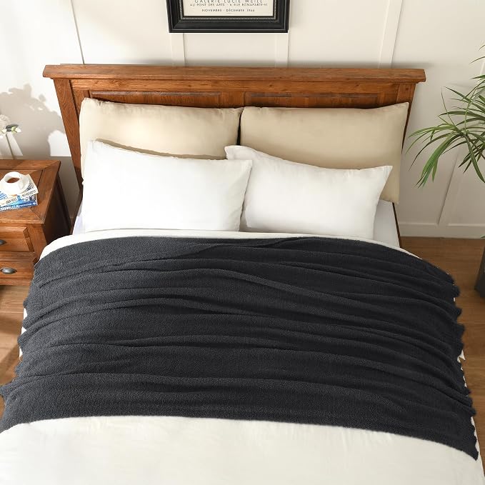 Charcoal Dark Grey Throw Blanket, Soft Fluffy Fuzzy Knit Blanket for Couch Bed Sofa, Cozy Plush Warm Blanket for Bedroom Living Room, Spring Home Decor, 50x60 Inches