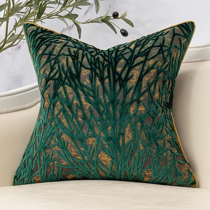 Green Twigs Throw Pillow Cover Branches Velvet Cushion Case Neutral Pillowcase for Sofa Couch Bedroom Living Room Home Decor,18x18 Inch