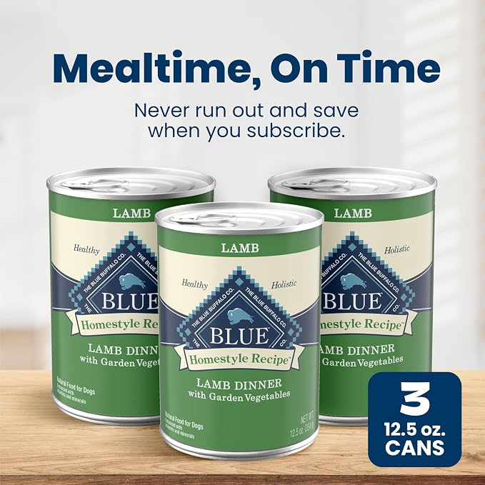 Blue Buffalo Homestyle Recipe Lamb Adult Wet Dog Food, 12.5 oz, 3 ct | Lamb Dinner with Garden Vegetables, No Chicken By-Product, Corn, Wheat, or Soy
