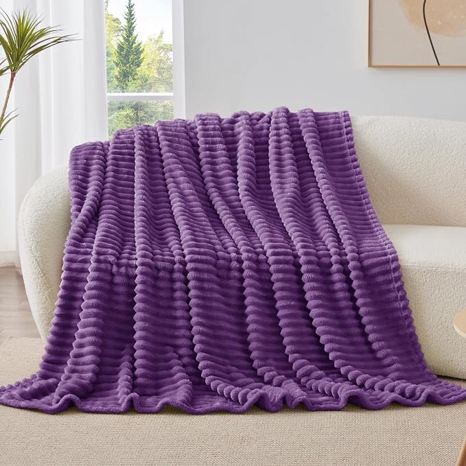 BEDELITE Ribbed Twin Blanket for Couch & Bed, Purple, 60"x80" | Ultra-Soft Plush Fleece, Cozy, Warm Yet Lightweight, Ribbed Texture, Home Decor, Machine Washable, Giftable, All-Season Use