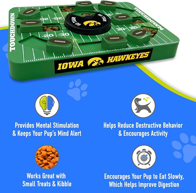 Pets First NCAA Iowa Large Puzzle Toy, Interactive Treat Toy for Dogs, Slow Feeding Toy, New Large Size
