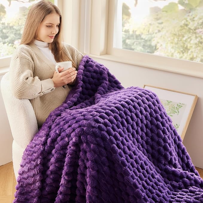 NEWCOSPLAY Fleece Clouds Cozy Twin Blanket for Couch, Purple, 60"x80" | Premium Silky Flannel Blanket, Soft Lightweight Fluffy Throw Blanket for Bed Sofa Decor, Gift for All Season Use