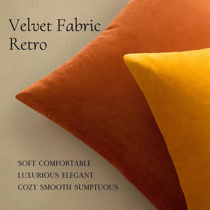 MIULEE Velvet Fall Throw Pillow Covers 18x18 Inch Pack of 2 Rust | Soft Solid Decorative Pillow Covers, Modern Luxury Home Decor, for Couch Chair Sofa Bedroom Livingroom