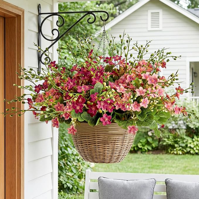 RM ROOMERS Artificial Flowers Plants for Outdoors, Fake Flowers Pink | Forget-me-not UV Resistant Faux Flower for Garden Porch Windowbox Front Door Yard, No Fade Home Table Vase Decor (4 Bundles)