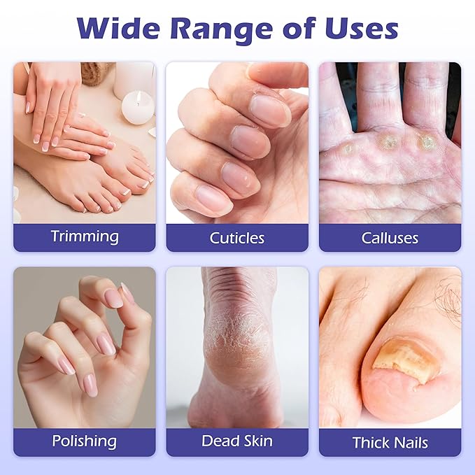 Floranurture Professional Manicure Pedicure Kit Electric Nail Grinder,10 Speeds Cordless Nail Drill with LED Light, Nail File with LED Display,Wider Grinder for Toenail Hand Feet Care for Women Men