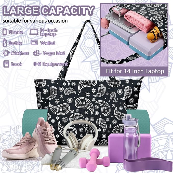 Yoga Bag for Women, Large Canvas Yoga Mat Tote Bag with Yoga Mat Carrier - Large Mat Pocket Fitness Tote for Pilates, Gym, Travel, Office & Beach