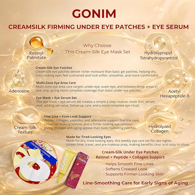 GONIM Eye Patches Collagen Under Eye Patches with Eye Serum, Retinol PDRN Eye Masks for Puffy Eyes and Dark Circles, Anti Aging Cream-Silk Texture Under Eye Mask, Gifts for Women, Hydrating 4 pcs
