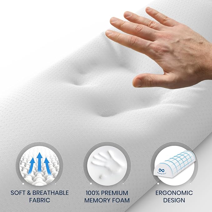 Everlasting Comfort Under Knee Pillow for Back Sleeping - Memory Foam Half Moon Leg Bolster Pillow for Back Pain, Thoracic Support
