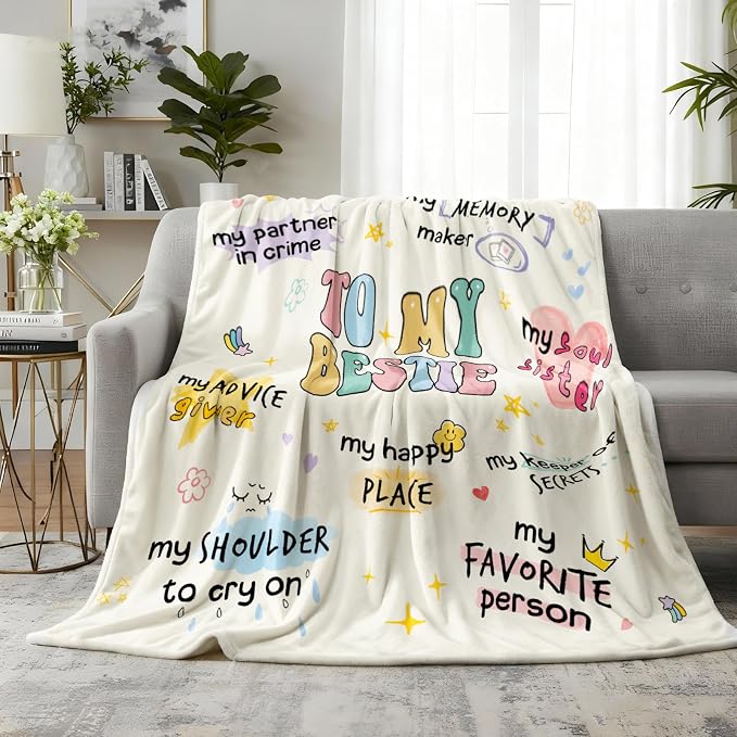Best Friend Birthday Gifts for Women, Bestie Gift for Women, Bestie Birthday Gifts for Woman, Best Friends Blanket, Friendship Gifts for Woman, Yellow Throw Besties Birthday Blanket 60”x50” Inches