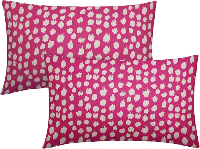 Sweetshow Hot Pink Cream Dots Lumbar Pillow Covers 12x20 Set of 2 Boho Design Polka Dot Print Throw Pillows Modern Outdoor Decorative Pillowcase Rectangle Linen Cushion Cases Decor for Sofa Couch Bed