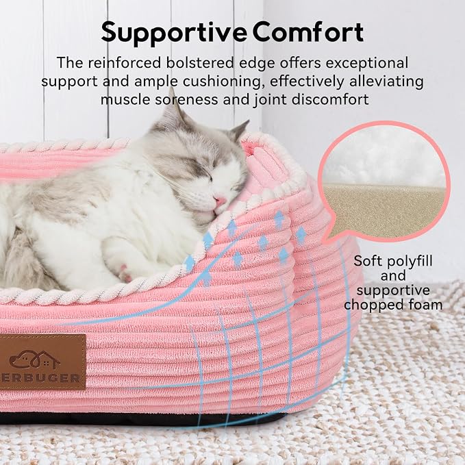 Zerbuger 30in Pink Rectangle Cat Dog Bed Machine Washable Sleeping Sofa | for Large Medium Small Pets Indoor Outdoor, Non-Slip Bottom Soft Puppy Bed Durable Orthopedic Calming Pet Cuddler