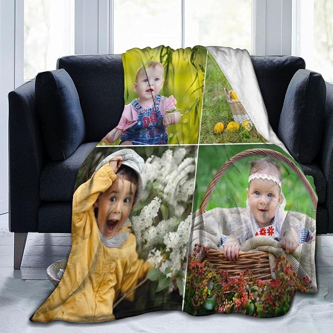 QETXVI Custom Blanket with Photos Text Customized Blanket Personalized Flannel Throw Blankets for Adult Kid Birthday Christmas Halloween Fathers Mothers Valentines Gift - 40"x 50"