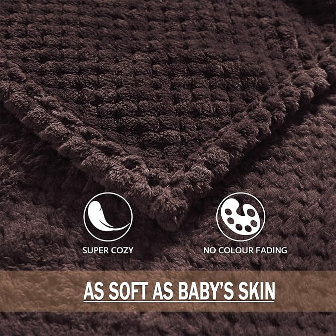 Exclusivo Mezcla Soft Waffle Fleece Bed Blanket Twin XL Size, Coffee | Lightweight Plush Blanket for Bed, Couch, Sofa, Cozy Fluffy Design for Bedroom, Guest Room, All Season, 90x66 Inches